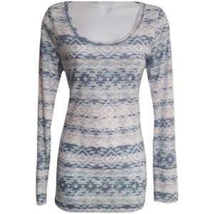 Maurices Womens Small Aztec Print Long Sleeve Scoop Neck Blue Pattern Shirt